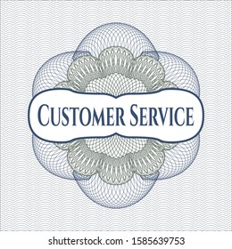Blue and green linear rosette with text Customer Service inside