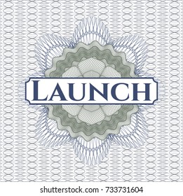 Blue and green linear rosette with text Launch inside