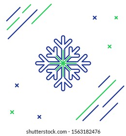 Blue and green lineSnowflake icon isolated on white background. Colorful outline concept. Vector Illustration