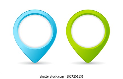 Blue and green location marker vector set isolated on white background