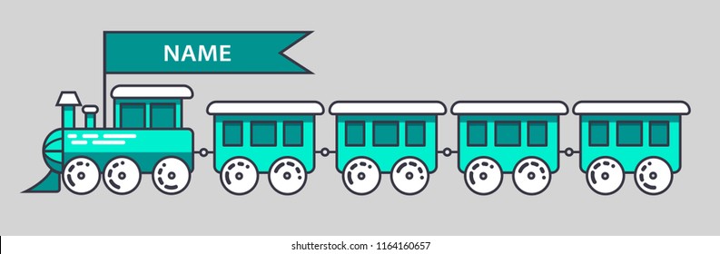 blue green locomotive a train cartoon, child, vector, name and color changed