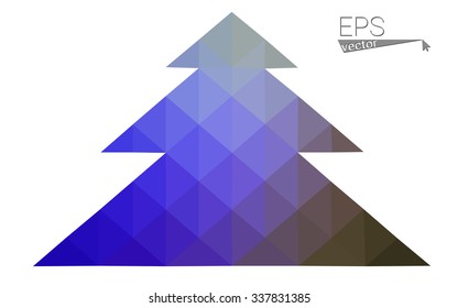 Blue, green low poly style christmas tree vector illustration consisting of triangles. Abstract triangular polygonal origami or crystal design of New Years celebration. Isolated on white background