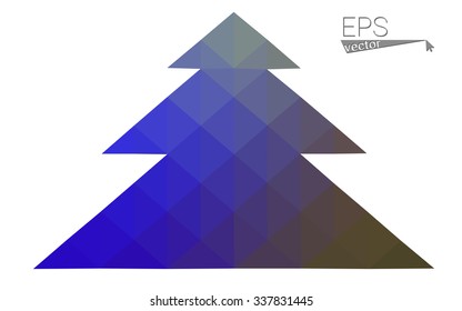 Blue, green low poly style christmas tree vector illustration consisting of triangles. Abstract triangular polygonal origami or crystal design of New Years celebration. Isolated on white background