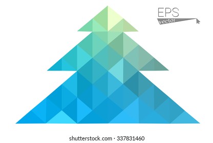 Blue, green low poly style christmas tree vector illustration consisting of triangles. Abstract triangular polygonal origami or crystal design of New Years celebration. Isolated on white background