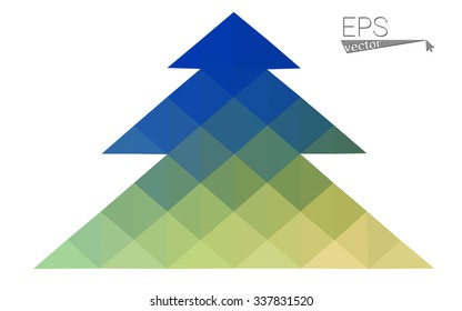 Blue, green low poly style christmas tree vector illustration consisting of triangles. Abstract triangular polygonal origami or crystal design of New Years celebration. Isolated on white background