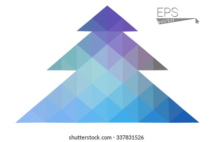 Blue, green low poly style christmas tree vector illustration consisting of triangles. Abstract triangular polygonal origami or crystal design of New Years celebration. Isolated on white background Blue, green low poly style christmas tree vector illustration consisting of triangles. Abstract triangular polygonal origami or crystal design of New Years celebration. Isolated on white background