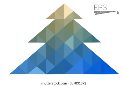 Blue, green low poly style christmas tree vector illustration consisting of triangles. Abstract triangular polygonal origami or crystal design of New Years celebration. Isolated on white background