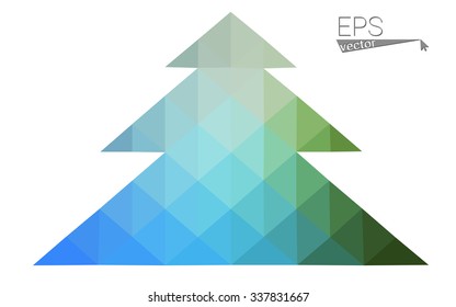 Blue, green low poly style christmas tree vector illustration consisting of triangles. Abstract triangular polygonal origami or crystal design of New Years celebration. Isolated on white background