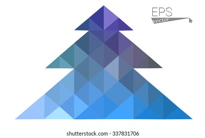 Blue, green low poly style christmas tree vector illustration consisting of triangles. Abstract triangular polygonal origami or crystal design of New Years celebration. Isolated on white background