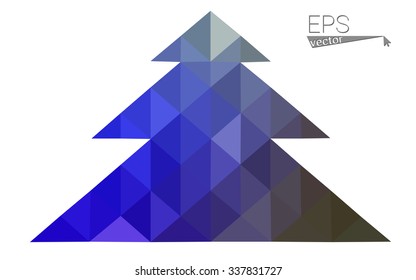 Blue, green low poly style christmas tree vector illustration consisting of triangles. Abstract triangular polygonal origami or crystal design of New Years celebration. Isolated on white background