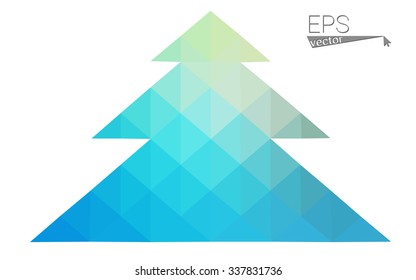 Blue, green low poly style christmas tree vector illustration consisting of triangles. Abstract triangular polygonal origami or crystal design of New Years celebration. Isolated on white background