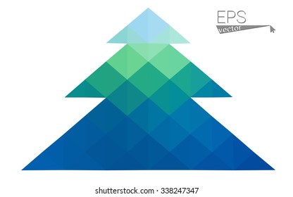 Blue, green low poly style christmas tree vector illustration consisting of triangles. Abstract triangular polygonal origami or crystal design of New Years celebration. Isolated on white background