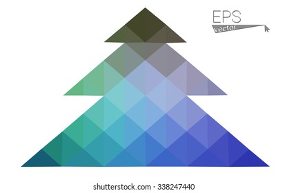 Blue, green low poly style christmas tree vector illustration consisting of triangles. Abstract triangular polygonal origami or crystal design of New Years celebration. Isolated on white background