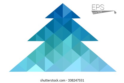 Blue, green low poly style christmas tree vector illustration consisting of triangles. Abstract triangular polygonal origami or crystal design of New Years celebration. Isolated on white background