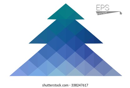 Blue, green low poly style christmas tree vector illustration consisting of triangles. Abstract triangular polygonal origami or crystal design of New Years celebration. Isolated on white background