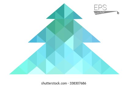 Blue, green low poly style christmas tree vector illustration consisting of triangles. Abstract triangular polygonal origami or crystal design of New Years celebration. Isolated on white background