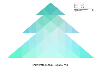 Blue, green low poly style christmas tree vector illustration consisting of triangles. Abstract triangular polygonal origami or crystal design of New Years celebration. Isolated on white background