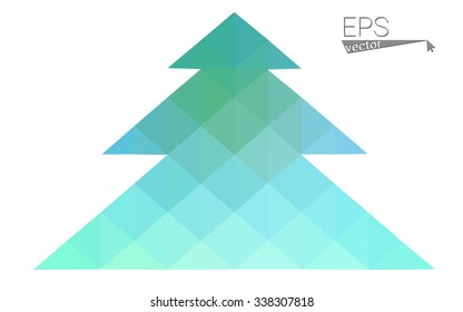 Blue, green low poly style christmas tree vector illustration consisting of triangles. Abstract triangular polygonal origami or crystal design of New Years celebration. Isolated on white background
