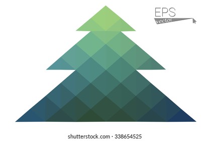 Blue, green low poly style christmas tree vector illustration consisting of triangles. Abstract triangular polygonal origami or crystal design of New Years celebration. Isolated on white background