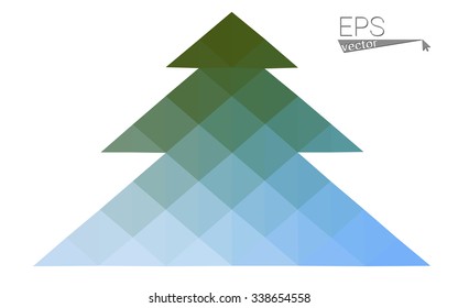 Blue, green low poly style christmas tree vector illustration consisting of triangles. Abstract triangular polygonal origami or crystal design of New Years celebration. Isolated on white background