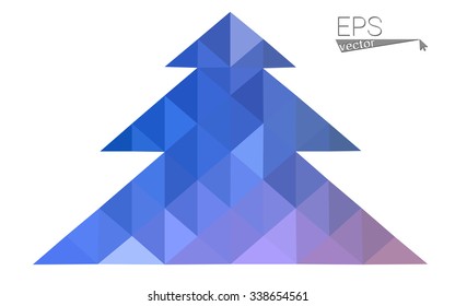 Blue, green low poly style christmas tree vector illustration consisting of triangles. Abstract triangular polygonal origami or crystal design of New Years celebration. Isolated on white background