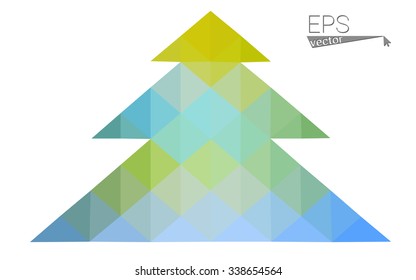 Blue, green low poly style christmas tree vector illustration consisting of triangles. Abstract triangular polygonal origami or crystal design of New Years celebration. Isolated on white background