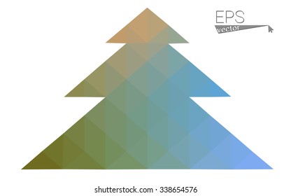 Blue, green low poly style christmas tree vector illustration consisting of triangles. Abstract triangular polygonal origami or crystal design of New Years celebration. Isolated on white background