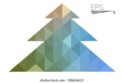 Blue, green low poly style christmas tree vector illustration consisting of triangles. Abstract triangular polygonal origami or crystal design of New Years celebration. Isolated on white background