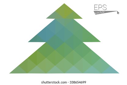 Blue, green low poly style christmas tree vector illustration consisting of triangles. Abstract triangular polygonal origami or crystal design of New Years celebration. Isolated on white background
