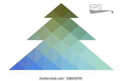 Blue, green low poly style christmas tree vector illustration consisting of triangles. Abstract triangular polygonal origami or crystal design of New Years celebration. Isolated on white background