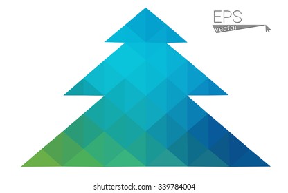 Blue, green low poly style christmas tree vector illustration consisting of triangles. Abstract triangular polygonal origami or crystal design of New Years celebration. Isolated on white background
