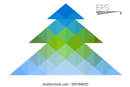 Blue, green low poly style christmas tree vector illustration consisting of triangles. Abstract triangular polygonal origami or crystal design of New Years celebration. Isolated on white background