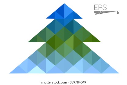Blue, green low poly style christmas tree vector illustration consisting of triangles. Abstract triangular polygonal origami or crystal design of New Years celebration. Isolated on white background