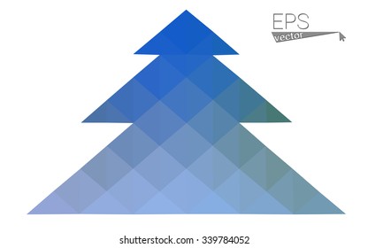 Blue, green low poly style christmas tree vector illustration consisting of triangles. Abstract triangular polygonal origami or crystal design of New Years celebration. Isolated on white background