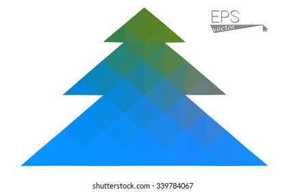 Blue, green low poly style christmas tree vector illustration consisting of triangles. Abstract triangular polygonal origami or crystal design of New Years celebration. Isolated on white background