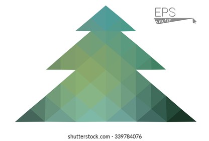 Blue, green low poly style christmas tree vector illustration consisting of triangles. Abstract triangular polygonal origami or crystal design of New Years celebration. Isolated on white background