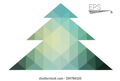 Blue, green low poly style christmas tree vector illustration consisting of triangles. Abstract triangular polygonal origami or crystal design of New Years celebration. Isolated on white background