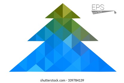 Blue, green low poly style christmas tree vector illustration consisting of triangles. Abstract triangular polygonal origami or crystal design of New Years celebration. Isolated on white background