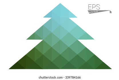 Blue, green low poly style christmas tree vector illustration consisting of triangles. Abstract triangular polygonal origami or crystal design of New Years celebration. Isolated on white background