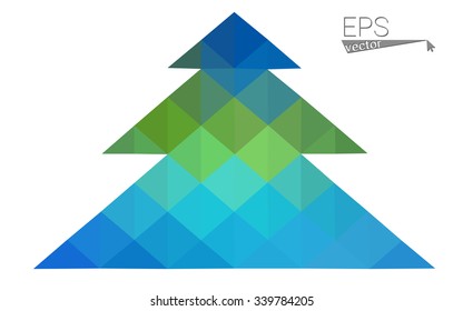 Blue, green low poly style christmas tree vector illustration consisting of triangles. Abstract triangular polygonal origami or crystal design of New Years celebration. Isolated on white background