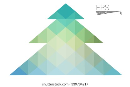 Blue, green low poly style christmas tree vector illustration consisting of triangles. Abstract triangular polygonal origami or crystal design of New Years celebration. Isolated on white background Blue, green low poly style christmas tree vector illustration consisting of triangles. Abstract triangular polygonal origami or crystal design of New Years celebration. Isolated on white background