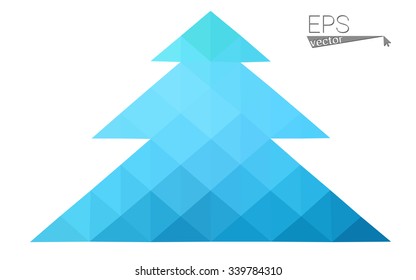 Blue, green low poly style christmas tree vector illustration consisting of triangles. Abstract triangular polygonal origami or crystal design of New Years celebration. Isolated on white background