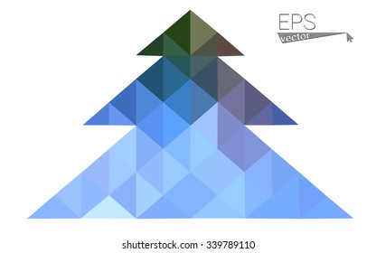 Blue, green low poly style christmas tree vector illustration consisting of triangles. Abstract triangular polygonal origami or crystal design of New Years celebration. Isolated on white background
