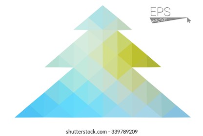 Blue, green low poly style christmas tree vector illustration consisting of triangles. Abstract triangular polygonal origami or crystal design of New Years celebration. Isolated on white background