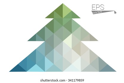 Blue, green low poly style christmas tree vector illustration consisting of triangles. Abstract triangular polygonal origami or crystal design of New Years celebration. Isolated on white background
