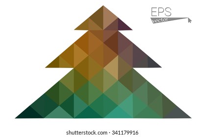 Blue, green low poly style christmas tree vector illustration consisting of triangles. Abstract triangular polygonal origami or crystal design of New Years celebration. Isolated on white background