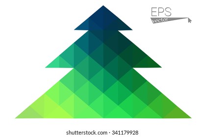 Blue, green low poly style christmas tree vector illustration consisting of triangles. Abstract triangular polygonal origami or crystal design of New Years celebration. Isolated on white background