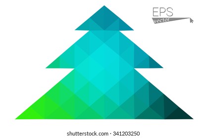 Blue, green low poly style christmas tree vector illustration consisting of triangles. Abstract triangular polygonal origami or crystal design of New Years celebration. Isolated on white background