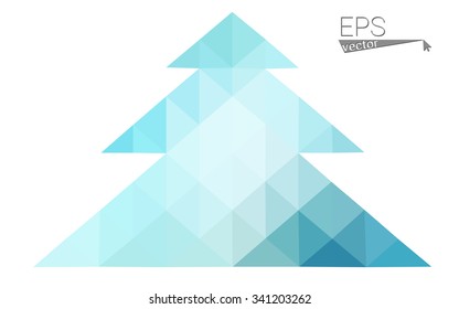 Blue, green low poly style christmas tree vector illustration consisting of triangles. Abstract triangular polygonal origami or crystal design of New Years celebration. Isolated on white background