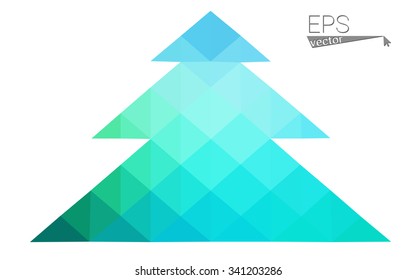 Blue, green low poly style christmas tree vector illustration consisting of triangles. Abstract triangular polygonal origami or crystal design of New Years celebration. Isolated on white background